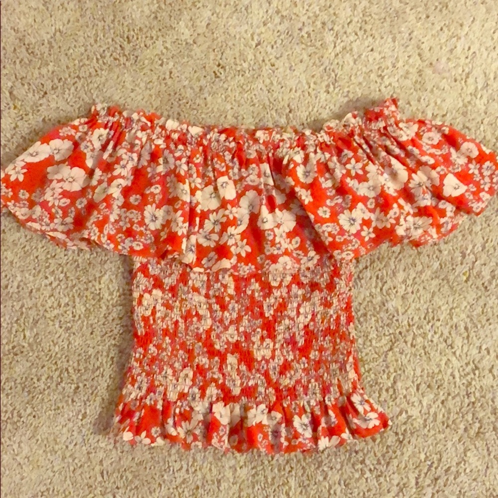 Rebecca Taylor Off shoulder ruffle crop top